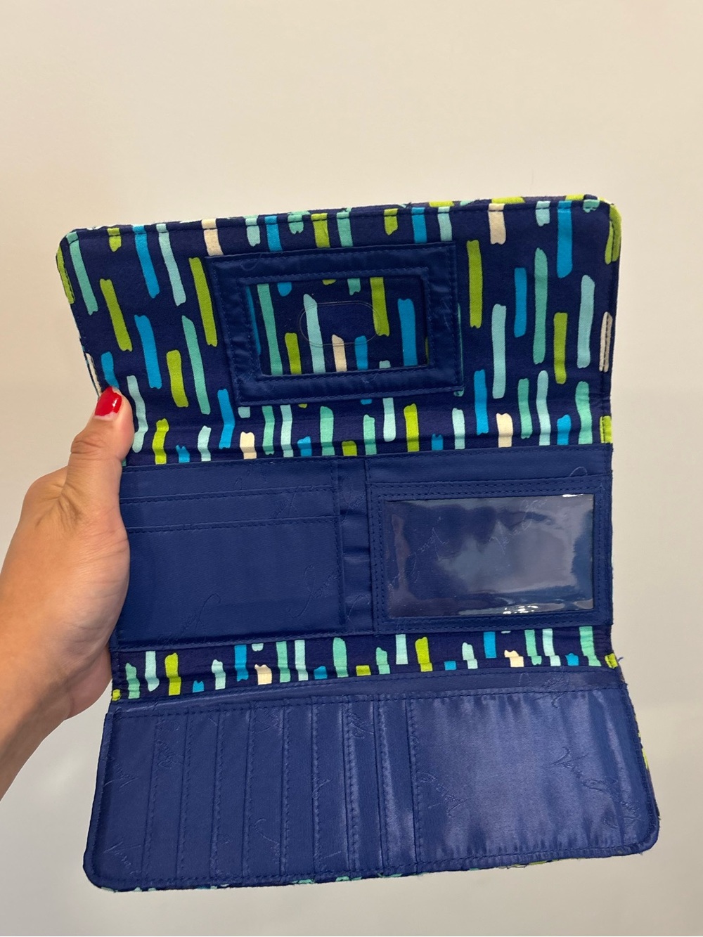 Vera Bradley Turn Lock Wallet Blue Green Floral Quilted Cotton